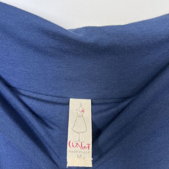 Chalet Bamboo & Cotton Off Shoulder Navy Blue Midi Dress Size Medium USA Made - Picture 3 of 5